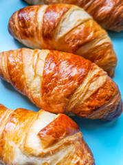 French Croissant on blue background 