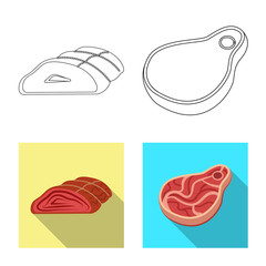 Vector illustration of meat and ham icon. Collection of meat and cooking stock symbol for web.