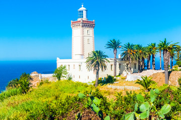 Beautiful Lighthouse of Cap Spartel close to Tanger city and Gibraltar, Morocco in Africa