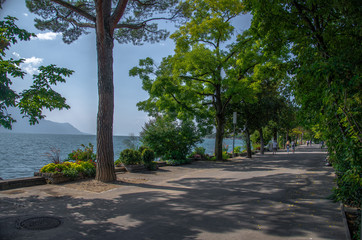View of mountains Alps and Lake Leman in Montreux, Switzerland