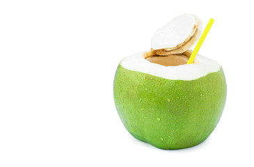 water drop green coconut isolated on white background with clipping path