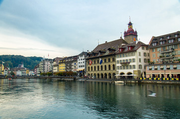 Fototapeta na wymiar Reuss river from wooden Chapel Bridge, Luzern, Switzerland