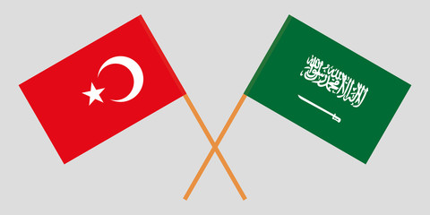 Kingdom of Saudi Arabia and Turkey. The KSA and turkish flags. Official proportion. Correct colors. Vector