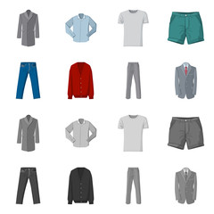 Vector illustration of man and clothing icon. Collection of man and wear stock symbol for web.