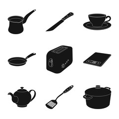 Vector illustration of kitchen and cook sign. Set of kitchen and appliance vector icon for stock.