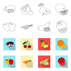 Vector design of vegetable and fruit symbol. Collection of vegetable and vegetarian vector icon for stock.
