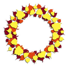 Round frame of autumn leaves. Paper cut style. Vector illustration