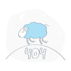Cute funny 404 page, lamb running on a hill. 404, page not found, error, sorry web page, trouble, failure, oops page icon concept