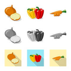 Isolated object of vegetable and fruit symbol. Collection of vegetable and vegetarian stock vector illustration.