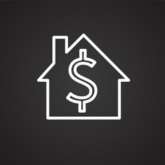 Dollar home storage thin line on black background icon