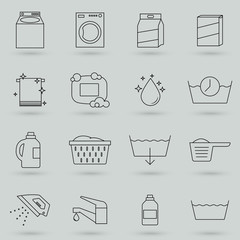 Simple Set of Laundry Related Vector Line Icons. Contains such Icons as Measuring Cup, Ironer, Front and Top Load and more. Simple pictograms.