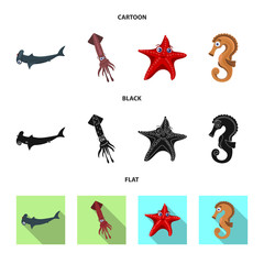Vector illustration of sea and animal symbol. Set of sea and marine vector icon for stock.