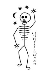 Fototapeta na wymiar Dancing skeleton of a man with the moon and stars. Halloween. The day of the Dead. Symbol drawing. Vector picture.