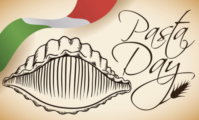 Conchiglie Pasta in Hand Drawn Style for World Pasta Day, Vector Illustration