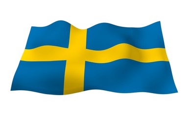 The flag of Sweden. Official state symbol of the Kingdom of Sweden. A blue field with a yellow Scandinavian cross that extends to the edges of the flag. 3d illustration