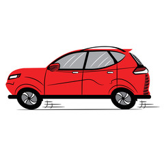 Red Car. Sketch-Style Icon. Symbol. Sign. Stock Vector Illustration. Transparent. White Isolated.