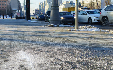 Anti-icing reagent on the granite tile in the winter.