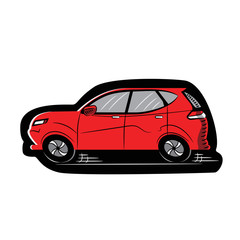 Red Car with Black Contour Sticker. Sketch-Style Icon. Symbol. Sign. Stock Vector Illustration. Transparent. White Isolated.