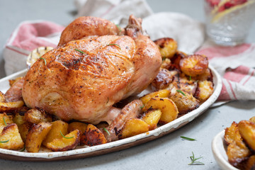 Whole roasted chicken with potato