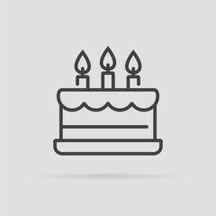 Birthday cake icon in flat style isolated on grey background.