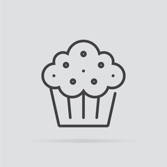 Cupcake icon in flat style isolated on grey background.