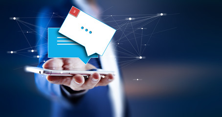 man hand phone with message sign