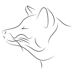 Stylized fox face. Hand drawn linear sketch.  Black on white.