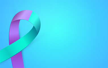 3d Purple Blue ribbon card to Suicide Prevention Awareness Month. Double colour Ribbon poster.