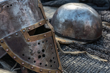 old knight armor is lying on the table