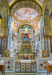 Fototapeta na wymiar Main altar in The Martorana (Cathedral of Saint Mary of the Admiral) in Palermo. Sicily, Italy.