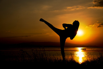 Silhouette woman kick training © ardasavasciogullari
