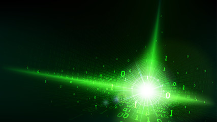Binary code in abstract futuristic matrix cyberspace, shining green background with digital code, big data in the cloud service, machine learning technology for artificial intelligence
