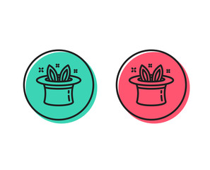 Hat-trick line icon. Magic tricks with hat and rabbit sign. Illusionist show symbol. Positive and negative circle buttons concept. Good or bad symbols. Hat-trick Vector