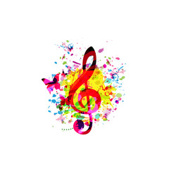 Fototapeta premium Colorful music background with G-clef vector illustration design. Artistic music festival poster, live concert, party flyer, music notes signs and symbols