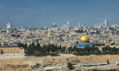 Jerusalem Old City Skyline, view to The Dome of the Rock, Islamic shrine located on the Temple Mount