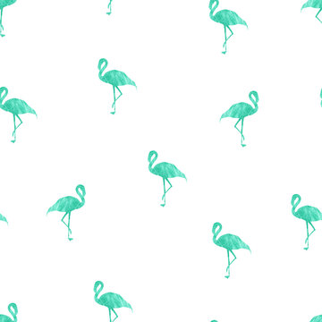 Seamless patterns with mint flamingo