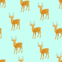 Seamless mint pattern with gold deer 