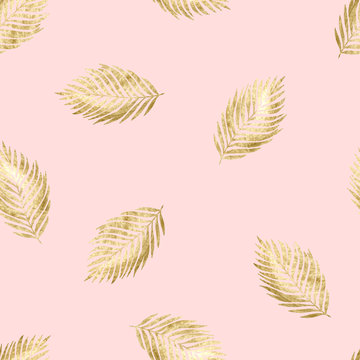 Seamless pink pattern with gold branches