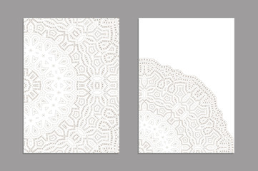 Templates for greeting and business cards, brochures, covers. Oriental lace pattern. Mandala. Wedding invitation, save the date,RSVP. Arabic, Islamic, moroccan, asian, indian, african motifs. 