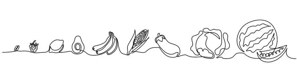 No drill roller blinds One line Continuous one line drawing. Vegetables different size from small till big. Vector illustration
