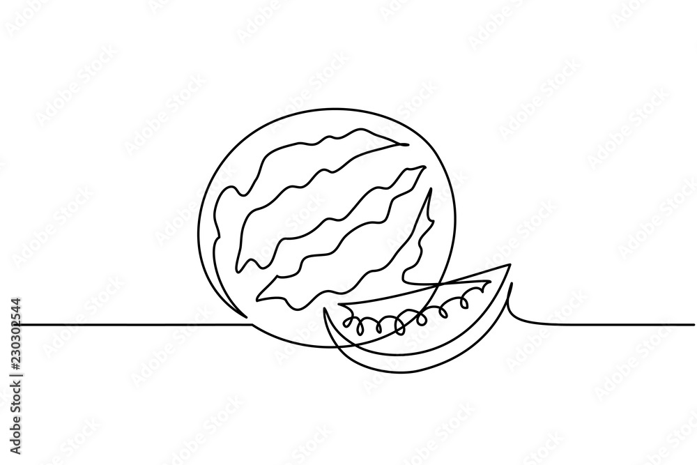 Wall mural Continuous one line drawing. Watermelon berry fruit. Vector illustration