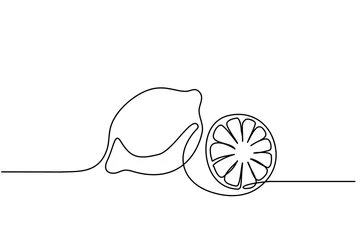 Fototapeten Kontinuierliche einzeilige Zeichnung. Zitronen-Limetten-Früchte. Vektor-Illustration © Valenty