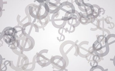 Multicolored translucent dollar signs on white background. Red tones. 3D illustration