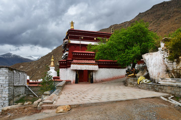 China,Tibet, Lhasa. The ancient monastery Pabongka in June, 7th century buildings