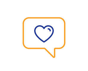 Heart in Speech bubble line icon. Love chat symbol. Valentines day communication sign. Colorful outline concept. Blue and orange thin line color icon. Love message Vector