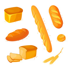 Set vector bread icons. Vector illustration isolated on a white background. Bakery product in cartoon style.