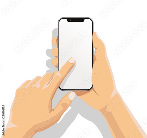 Businessman Hand Holding Smartphone And Finger Touch On Blank White Screen On White Background With Shadow Human Using Mobile Phone Vector Illustration Flat Cartoon Design Concept Wall Mural Astrovector Studio Businessman Hand Holding Smartphone And Finger Touch On Blank White Screen On White Background With Shadow Human Using Mobile Phone Vector Illustration Flat Cartoon Design Concept Wall Mural Astrovector Studio