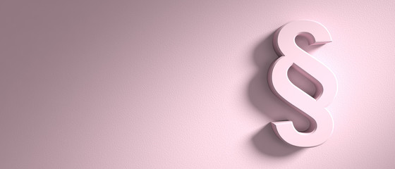 Paragraph, section sign on pink wall background, banner, copy space. 3d illustration