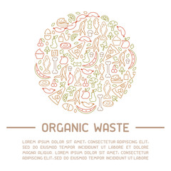 Organic waste information banner. Line style vector illustration. There is place for your text
