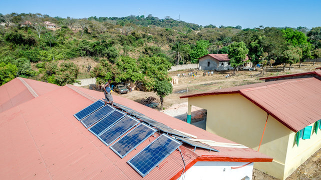Africa Guinea Solarpanel on shool roof aerial drone development